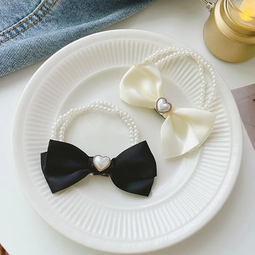 

Retro Black Satin Bow Hairpin Small Fragrant Wind Korea Ins Love Pearl Edge Clip Top Clip Hair Accessory Hairpin