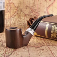 classic solid wood tobacco pipe traditional ebony smoking chimney filter curved pipe smoking accessories gadgets for mens gifts