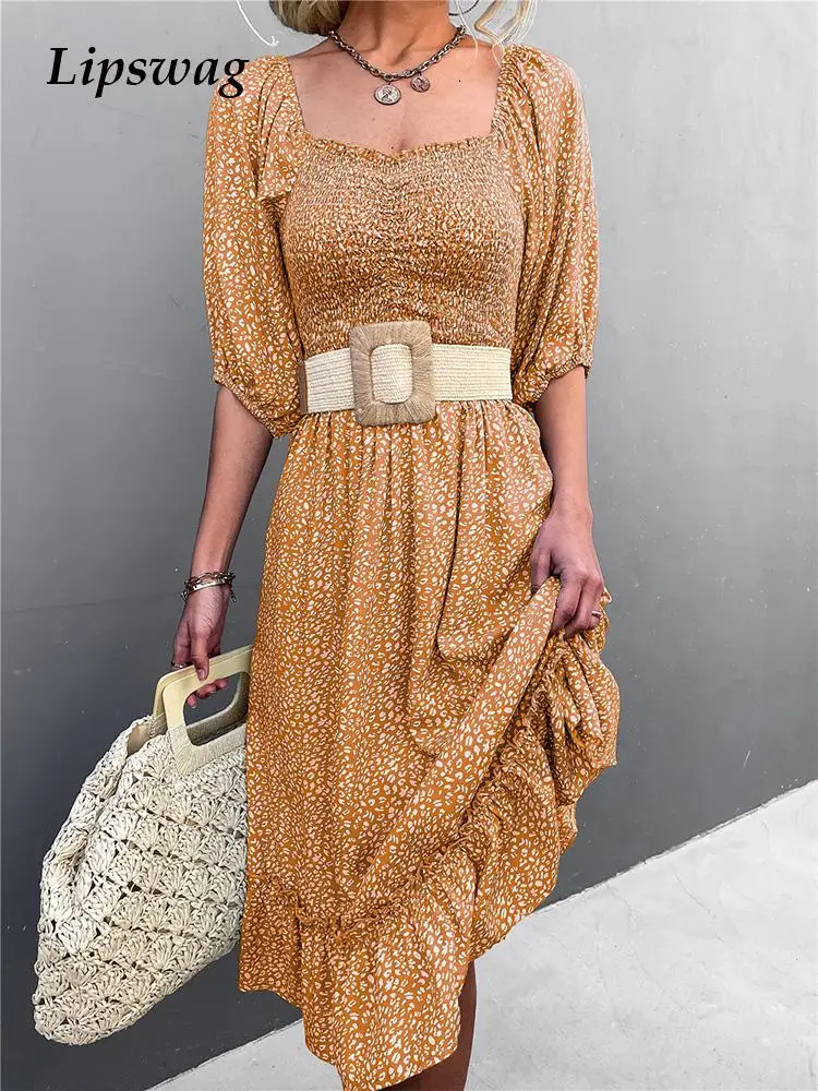 

Женское платье с открытой спиной для вечерние, весенне-летние повседневные свободные пляжные платья, винтажное платье с пышными рукавами и ...