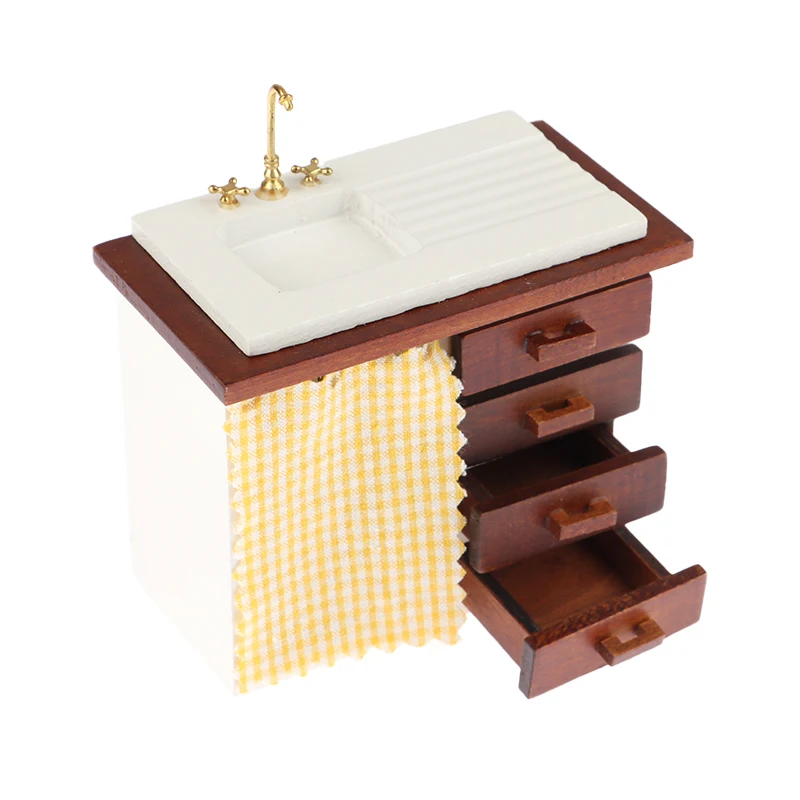 

1 шт. миниатюрный Фотофон, кухонная раковина, выдвижной ящик с занавеской, украшение для кукольного дома