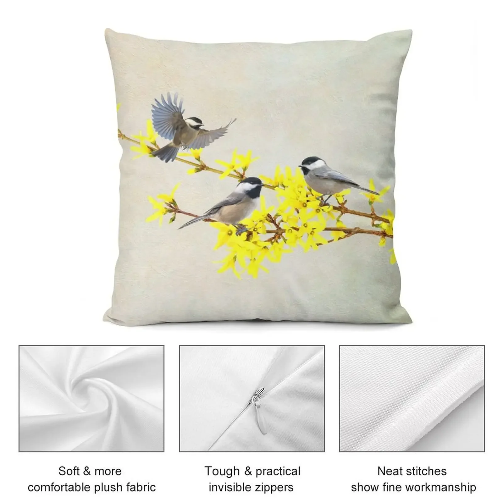 Декоративная подушка Chickadees and Forsythia, чехлы для диванных подушек, декоративные подушки для гостиной, диванные подушки, подушка (art.: 3920cd13040df) - 3920cd13040df