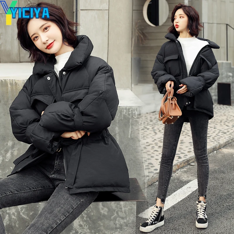 YICIYA Coats Woman Winter 2023 Long Sleeve Solid Color Cotton-padded Warm Loose Streetwear Jacket Women Parkas Fashion Outwear