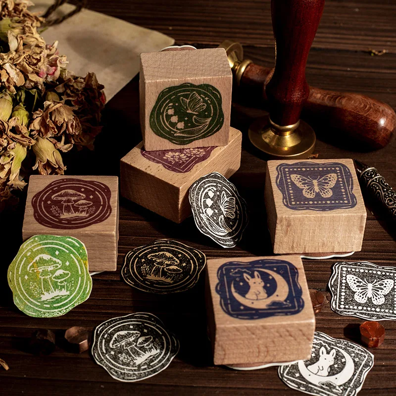 

8PCS/LOT Retro Wooden Stamps Series Vintage Midnight Forest DIY Stickers Decoration Supplies Free Shipping