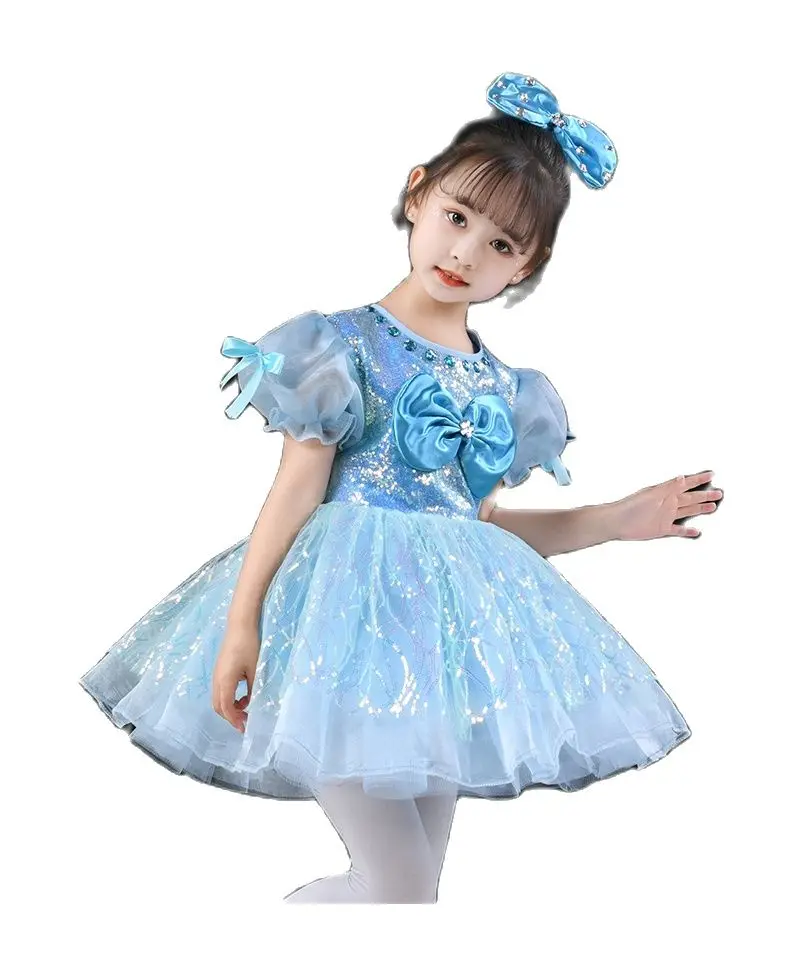 

Blue Pink Sequined Girls Modern Dance Tutu Dress Jazz Dance Dress Girl Clothing For Girls Dance Wear Birthday Party Dresses