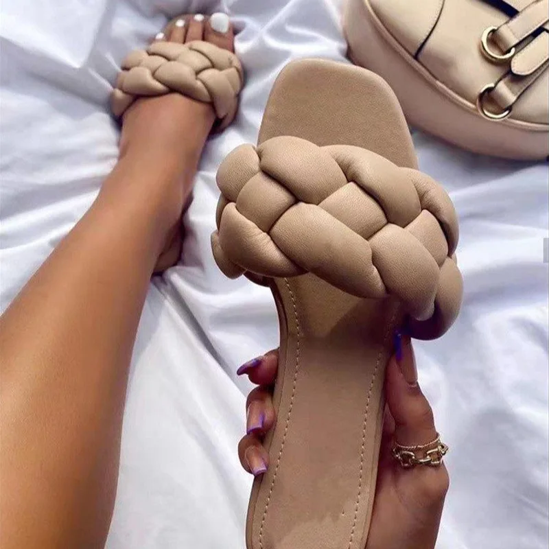 

2023 summer new woven women European and American women's shoes large size 41-42 one-word sandals slippers
