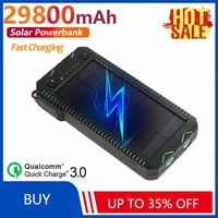 high capacity 29800mah solar waterproof power bank external battery outdoor travel mobile phone charger for xiaomi samsung phone