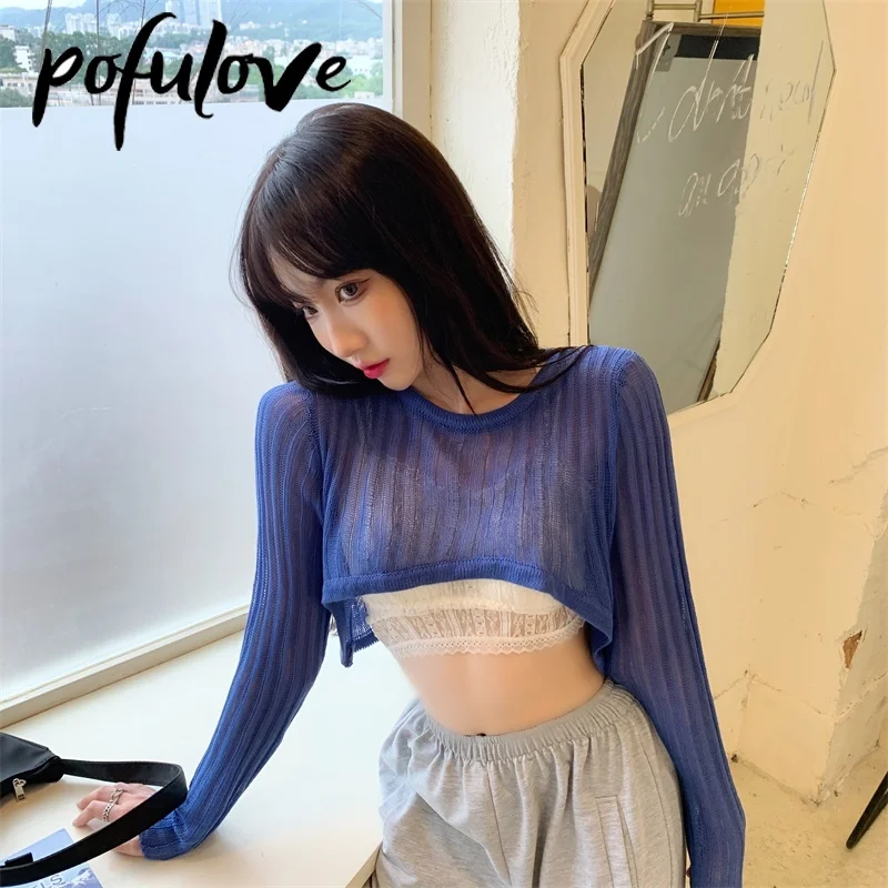 Женская блузка с длинным рукавом тонкий короткий Свободный пуловер в готическом