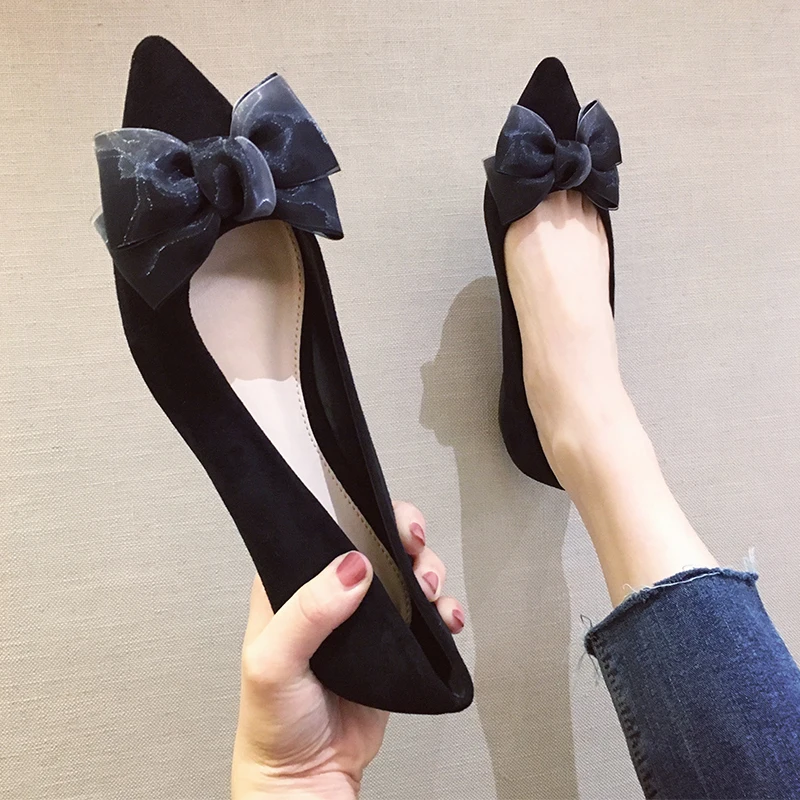 

Pumps Women's Summer New Pointed Toe Shallow Mouth All-Matching Low Heel Bow Shoes 3132