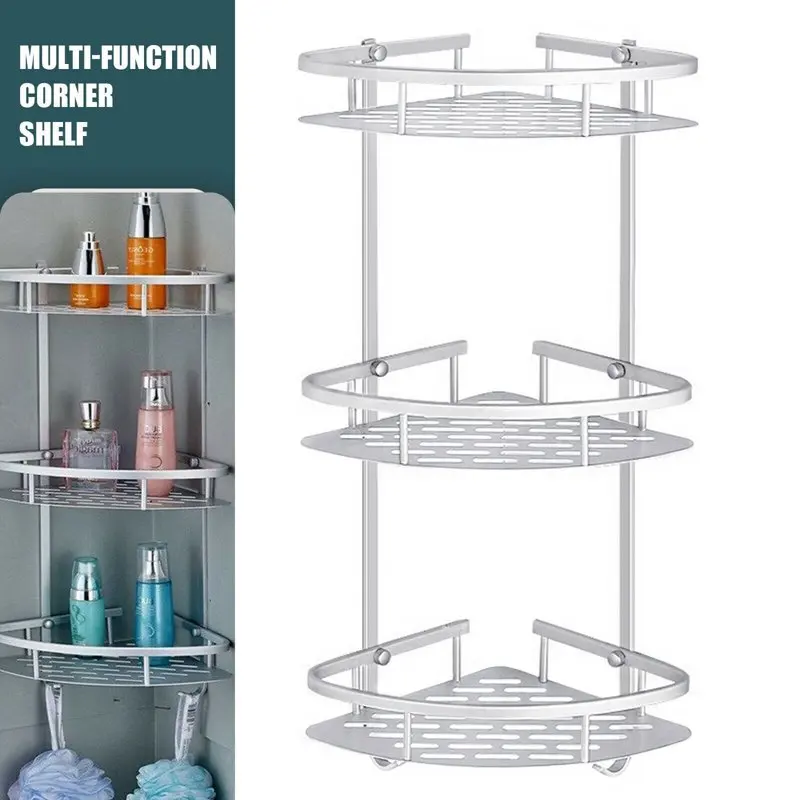 

3 Layer Bathroom Triangular Shower Caddy Shelf Corner Bath Rack Rustproof Storage Organizer Holder Basket Silver