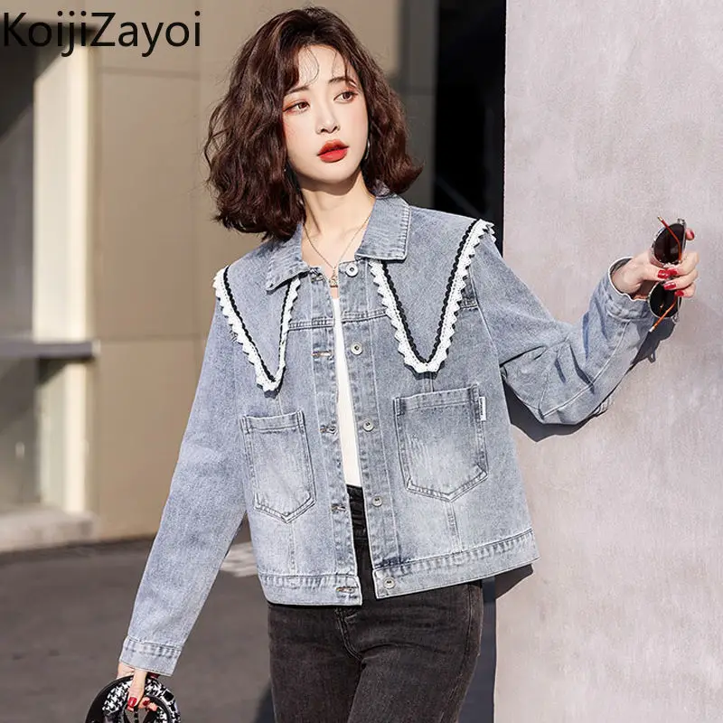 

Koijizayoi Fashion Women Jeans Coat Chic Spring Autumn Denim Jacket Korean Casual Slim Outwear All Match Jeans Jacket 2022 New