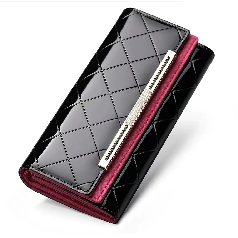 Shopping Versatile New European and American Fashion Lacquered Cow Leather Large Capacity Multi Card Long Women's Wallet