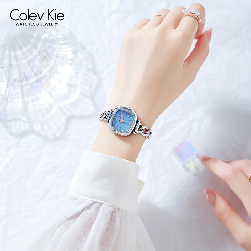 Женские кварцевые часы с синим циферблатом из нержавеющей стали