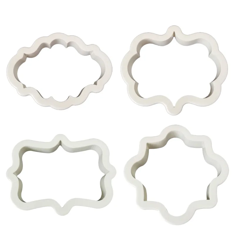 

4Pcs/Lot Vintage Plaque Frame Cookie Cutter Set Plastic Biscuit Mould Fondant Cake Decorating Tools Fondant Sugar Craft Molds