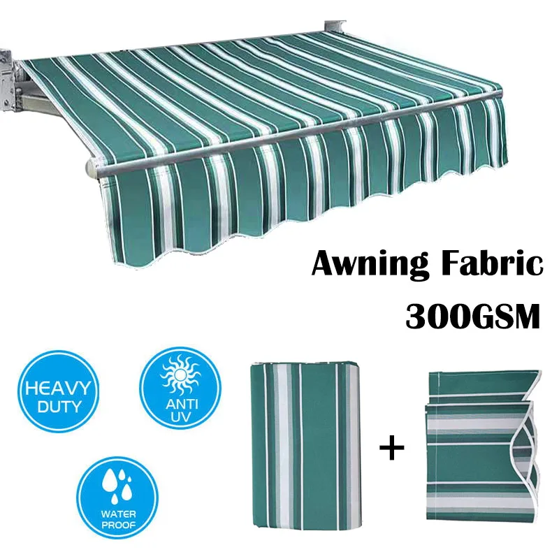 Outdoor Canvas 300gsm Heavy Duty Poly Fabric RV Awning Replacement Shade Sail +Valance 300cm/400cm/500cm Width Weather Resistant