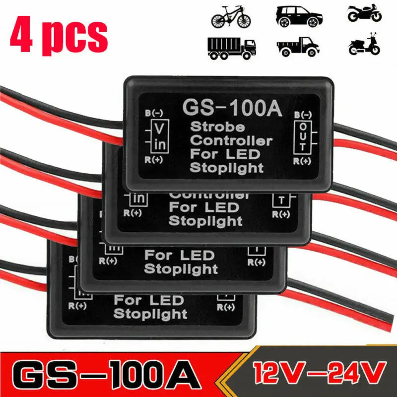 4 Pcs GS-100A Flash Strobe Controller Box Flasher Module for LED Brake Tail Stop Light Car Light Controller Safety Reminder