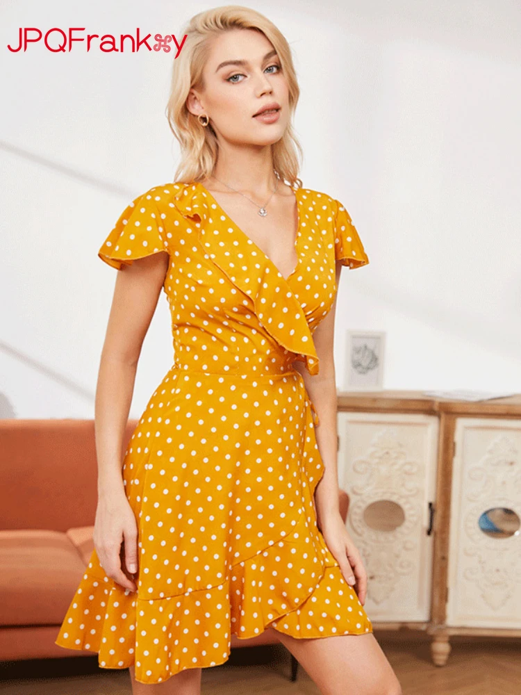 

2022 New Women's Wear European and American V-neck Dot Dress Short Skirt Dresses for Women Dresses Sexy Dress Dress for Women