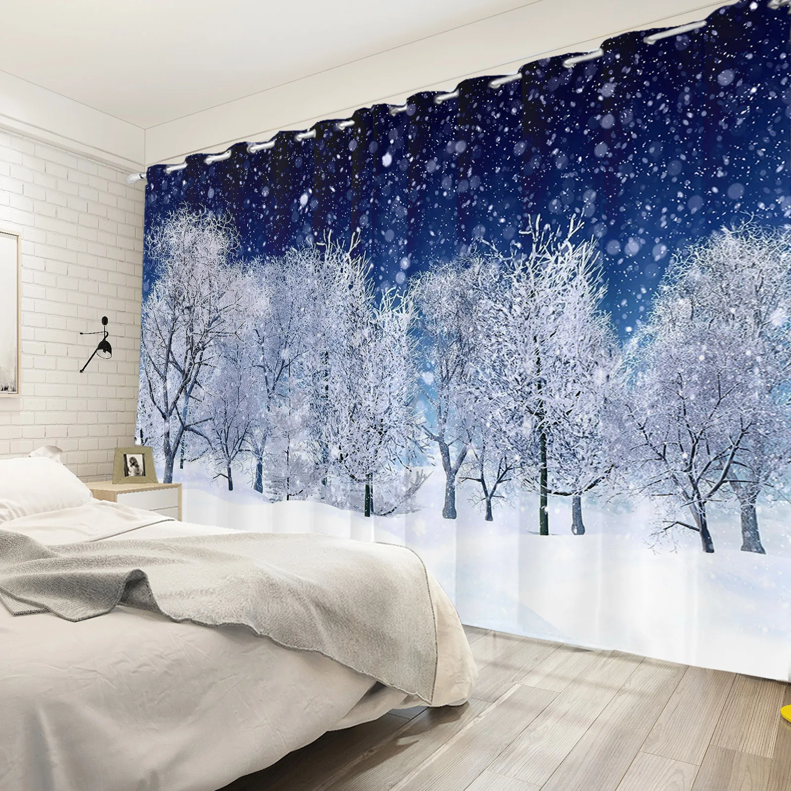 

Зимняя натуральная фотография, белая фотография со снежным деревом, фотография кухни, гостиной, затенение, перфорированные занавески, поли...