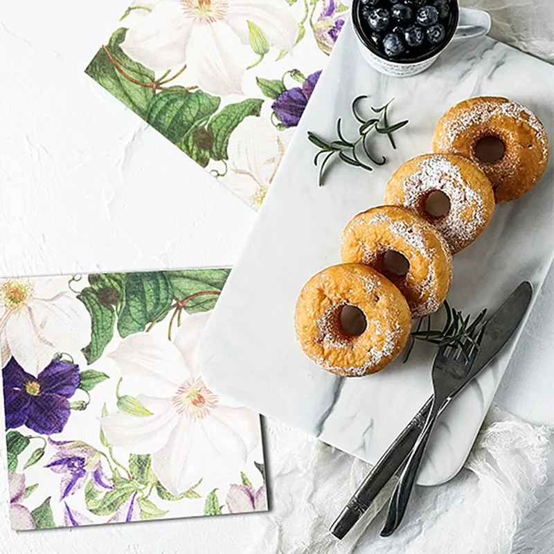 

20 pieces / bag, flowers, prints, high-end restaurants, cafes, napkins, paper towels, household handkerchiefs 25 × 25cm