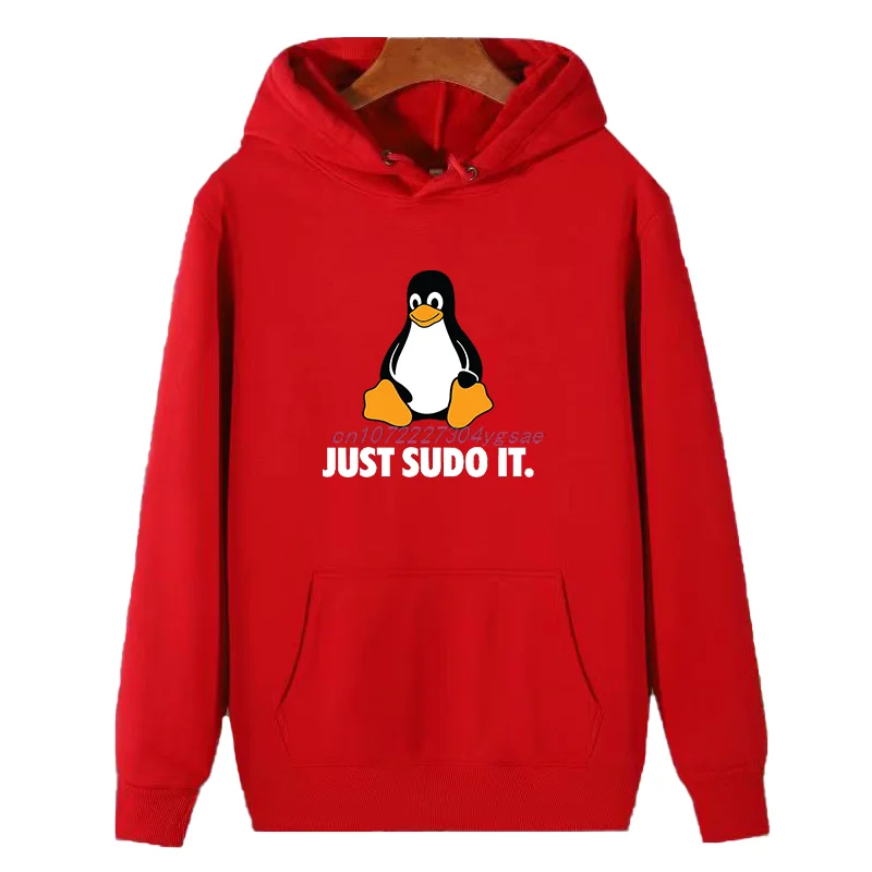 Толстовки с капюшоном рисунком Just Sudo It операционная система Linux Tux Penguin зимние