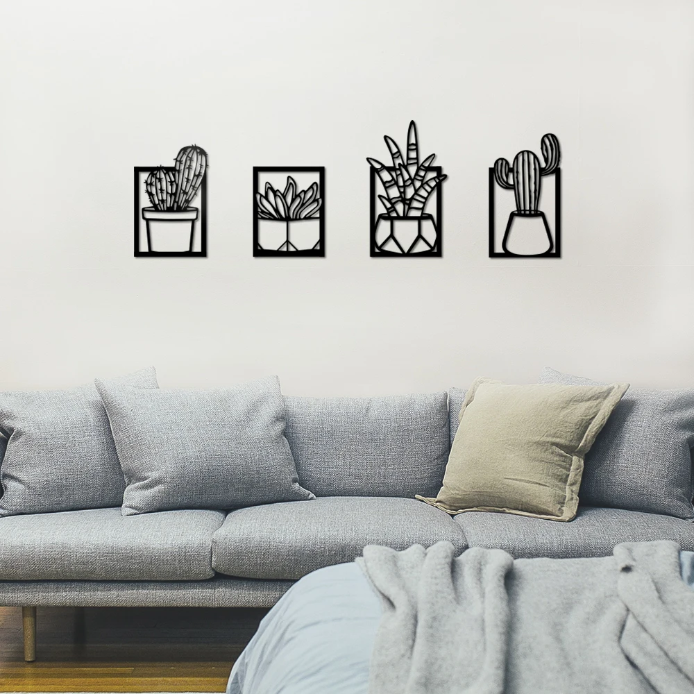 Putuo Декор пустынный кактус 4 шт. черная деревянная Современная 3D креативная