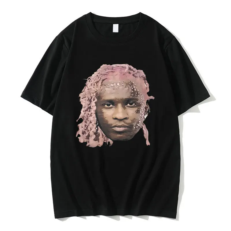 

Rapper Young Thug Big Face T-shirt Concert Merch Kanye Thugger Lil Baby Pink Rare Graphic T Shirts Men's Casual Oversized Tees