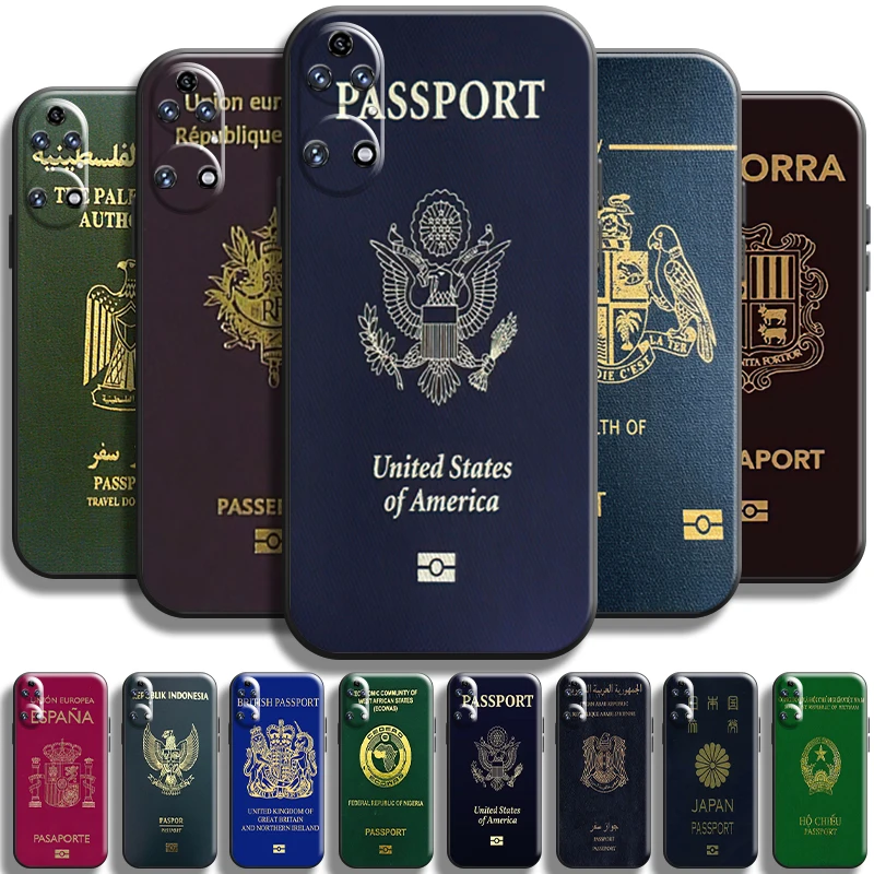 

Funny National Passports For Huawei P50 P50 Pro Phone Case Back Cases Shockproof Coque Liquid Silicon Funda Shell