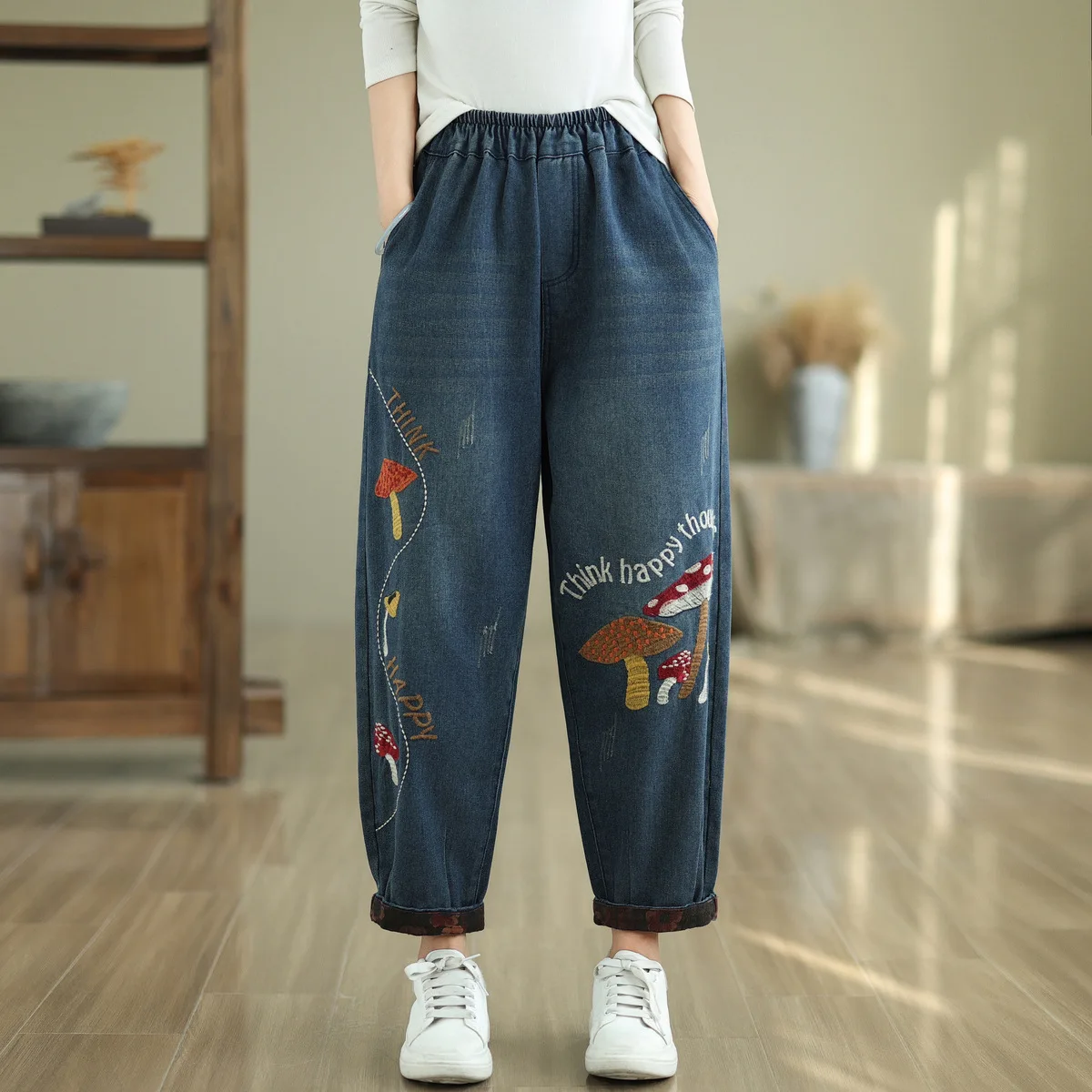 Aricaca женские высококачественные вышитые хлопковые джинсы в стиле ретро