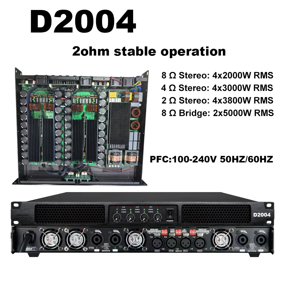 Фото ShennDare D2004 Профессиональный 2 Ом Стабильный 4X3800 Вт Цифровой Аудио Усилитель Мощности 4 Канала Класса D AMP DJ Сабвуфер Усилитель 4x2000 Вт 8 Ом Линейный Массив Акустических Предусилитель №2