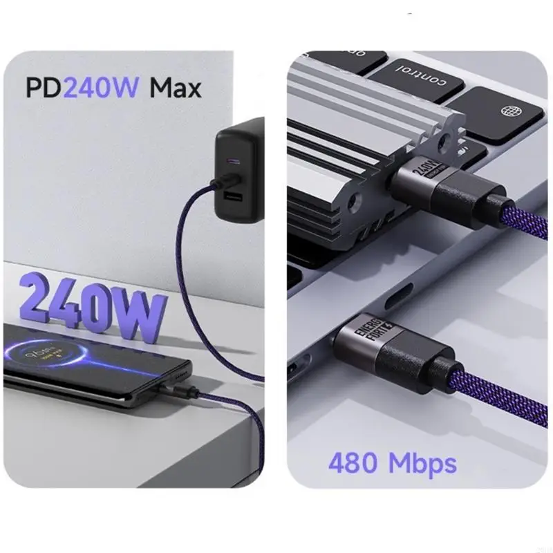 Фото 20CB FAST 240W Зарядный кабель подачи питания, линия данных с двойным типом C PD3.1 48 Мбит / с. №2
