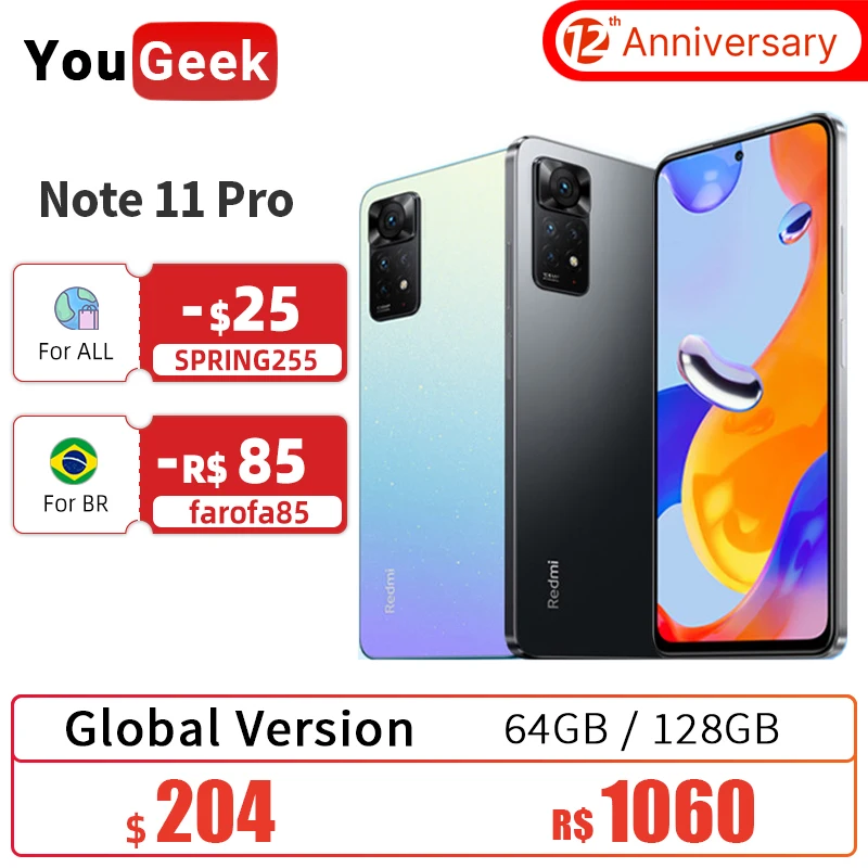 Смартфон Xiaomi Redmi Note 11 Pro, 6,67 МП, 120 дюйма, 5000 Гц, AMOLED, мАч