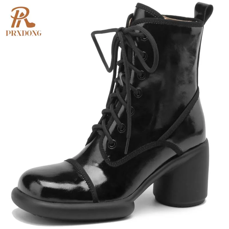 PRXDONG/Новинка 2024 женские брендовые осенне-зимние теплые ботильоны из натуральной
