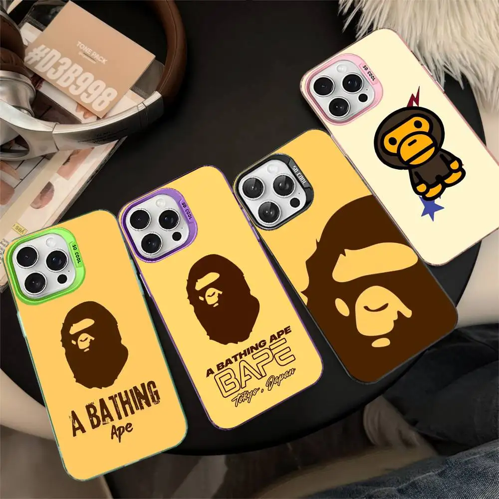 Фото Милый мультяшный чехол для телефона с обезьянкой B-Bape для iPhone 17 16 15 14 11 12 13 Pro Max Plus Pro, цветной серебристый чехол №1