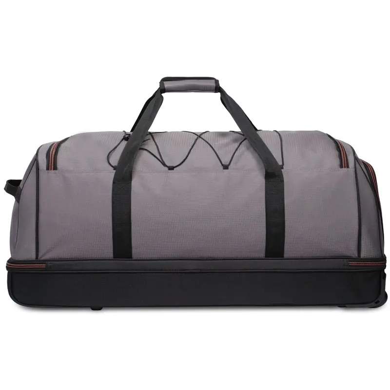 30 In Rolling Drop-Bottom Duffel Bag for Travel, Black and Grey