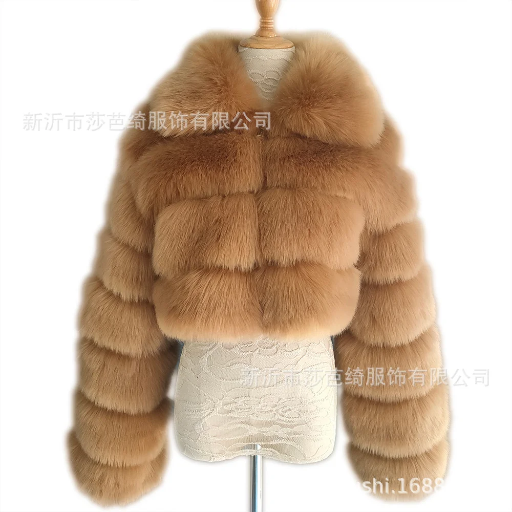 Amorkiss Haining New Women's Wool Imitation Fox Fur Grass Coat Women's Wool Short Wool Coat Lapel