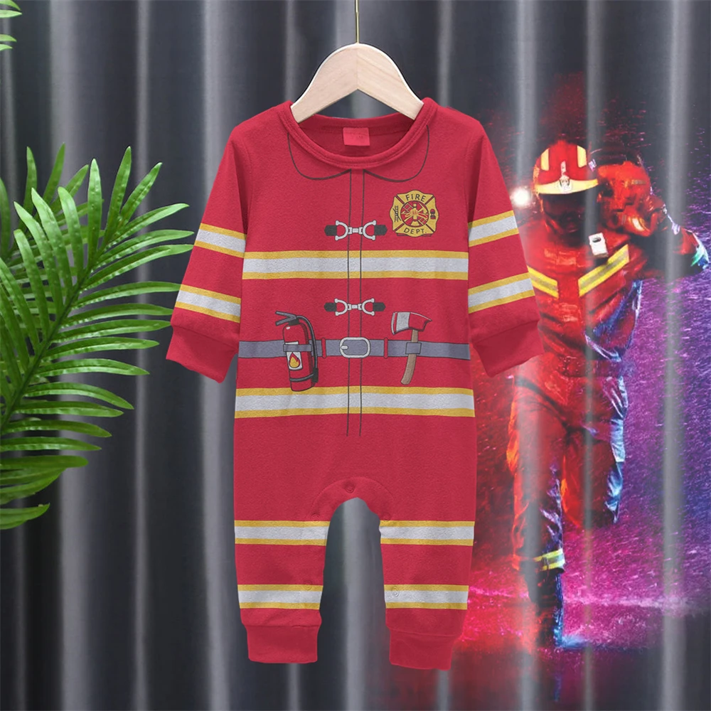Children's Onesies Boys Crawl Suit Police Pajama Suit Baby Toddler Fireman Pajamas Halloween Short Sleeved Pajama Casual Wear