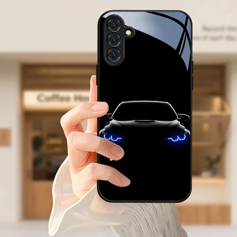 Фото Жесткий чехол для Samsung Galaxy в стиле спортивного гоночного автомобиля, глянцевый чехол для телефона с принтом суперкара с синими фарами на темном фоне №2