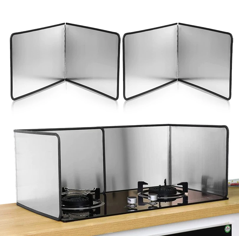 Kitchen Anti Oil Splatter Shield Guard Anti-Splash Block 2-Sided Stainless Steel Splatter Heat Insulation Oil Gas Stove Baffle Kitchen Anti Oil Splatter Shield Guard Anti-Splash Block 2-Sided Stainless Steel Splatter Heat Insulation Oil Gas Stove Baffle