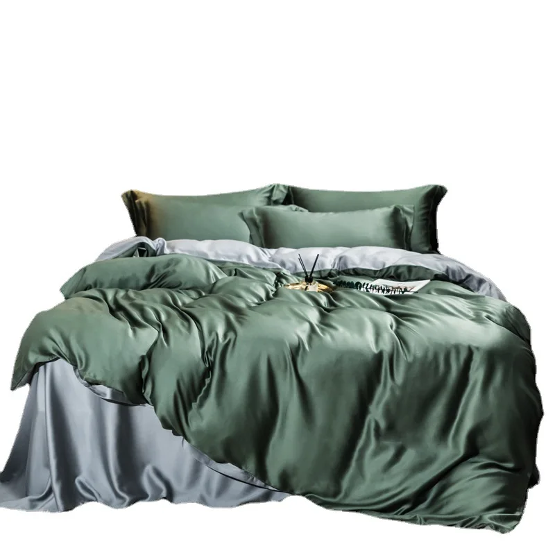 

Lyocell Silk Bedding Set Solid Color Luxury Bedding Kit Rayon Satin Duvet Cover Set Flat Sheet Pillowcase Queen King Bed Set