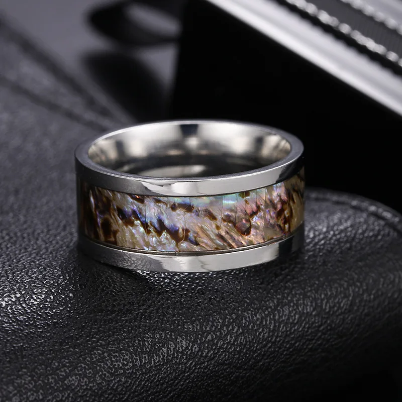 

10mm Wide Abalone Shell Men's Ring European and American Style Fashion Temperament High-end Ring Personalized Design Jewelry