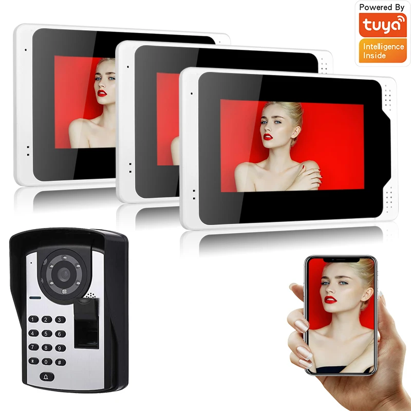 SYSD 1080P Camera 7in Wifi Password Fingerprint Video Doorphone Intercom Wired Video Doorbell for Home