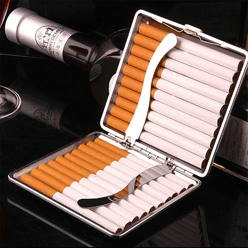 20 Sticks Gift for Men's Leather Cigarette Box Cigar Case Metal Leather Smoking Accessories Cigarette Lady Storage Cover Hold