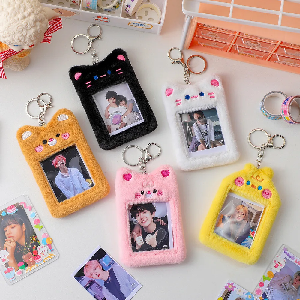 

Kawaii Bear Photocard Holder Kpop Idol Photo Card Holder Keychains Credit ID Bank Bus Protective Case Photo Sleeves Stationery