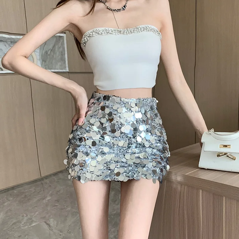 

Women Clothing Skirt 2023 New Spring Summer Fashionable Sequin Skirt Spice Girl A Line Casual Sweet Mini Skirt for Women
