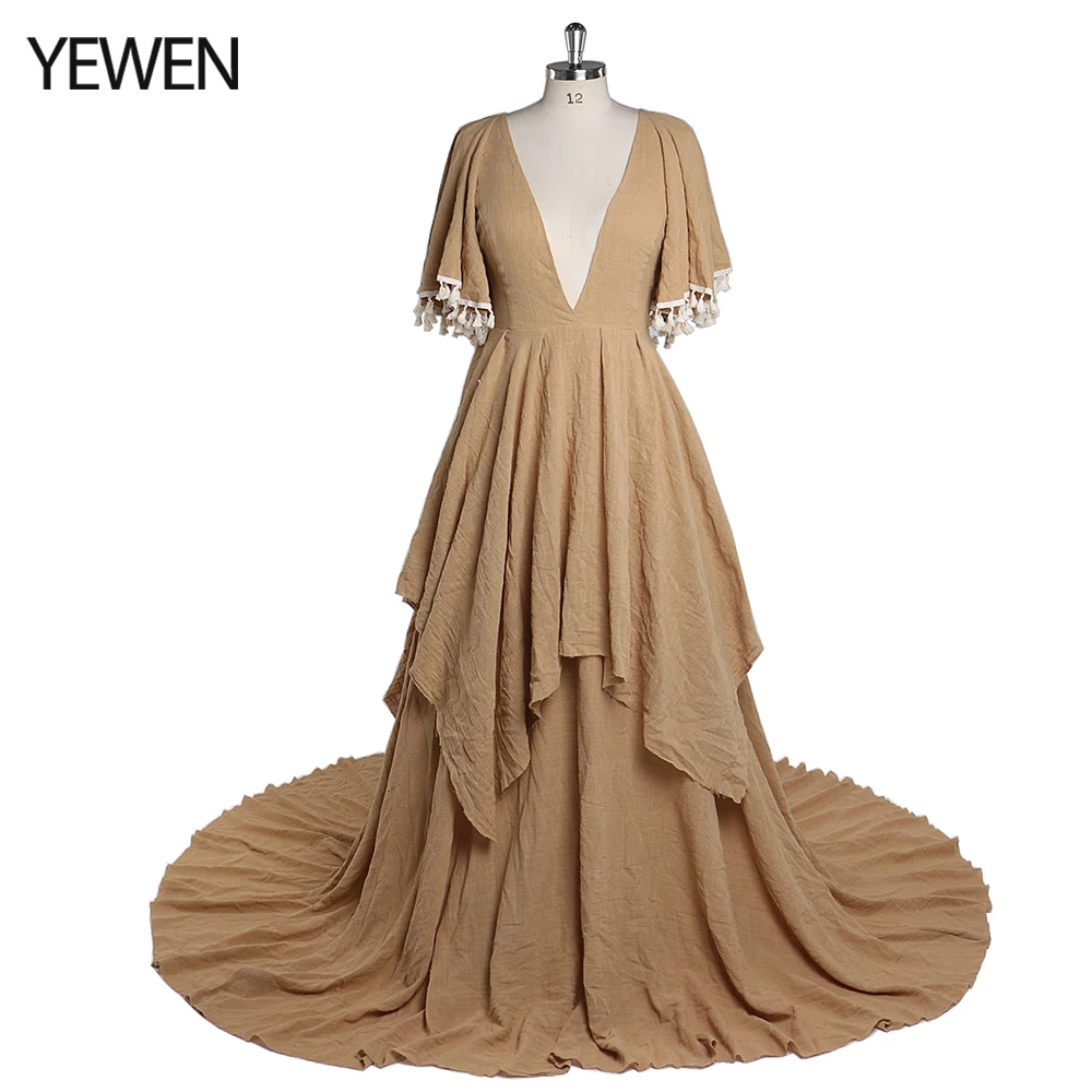 

2022 Spring Summer Dress Women Cotton V-Neck Flying Sleeve Maxi Dress Beach Long Female Vestidos YEWEN YW220415