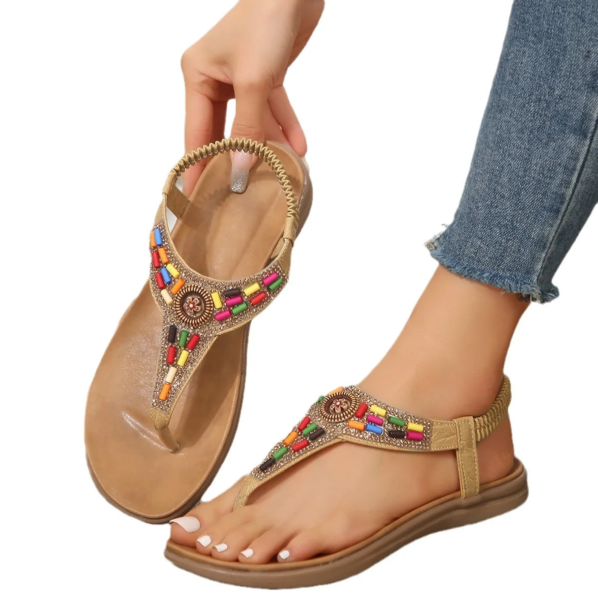 Богемные сандалии черная обувь для женщин шлепанцы на платформе летние больших