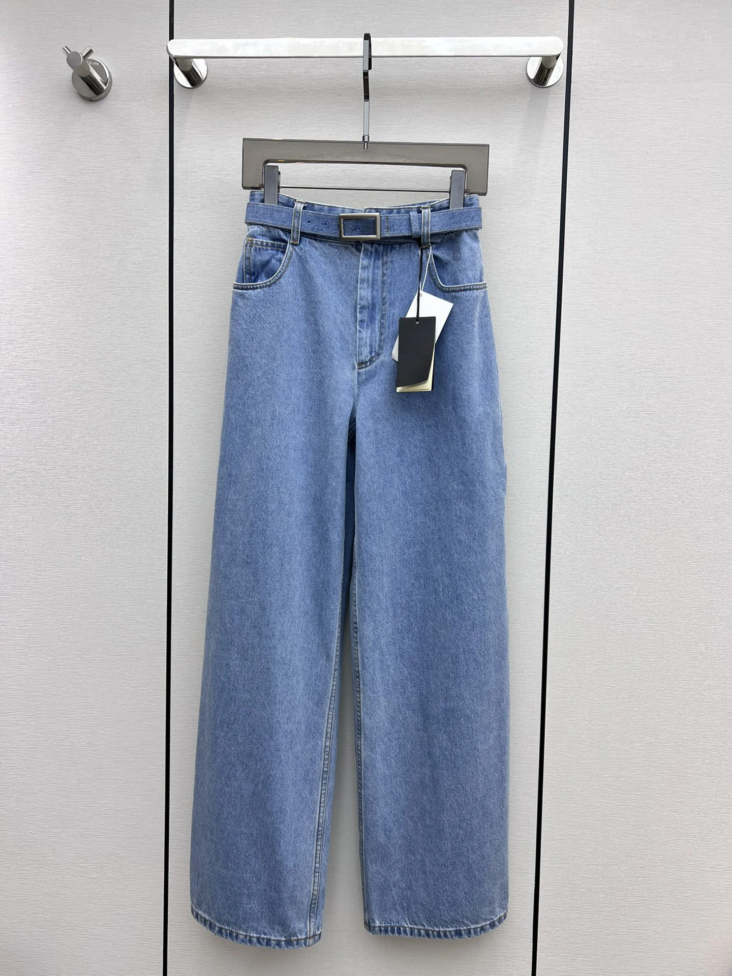 

23 Spring and summer new series denim wide-leg pants, this cloth bag belt is full of high-grade7.9