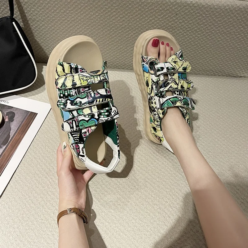 

2022 Summer New Fashion Women's Sandals Casual Platform Comfortable Women's Sandals Color-blocking Velcro Sandals Women Adult