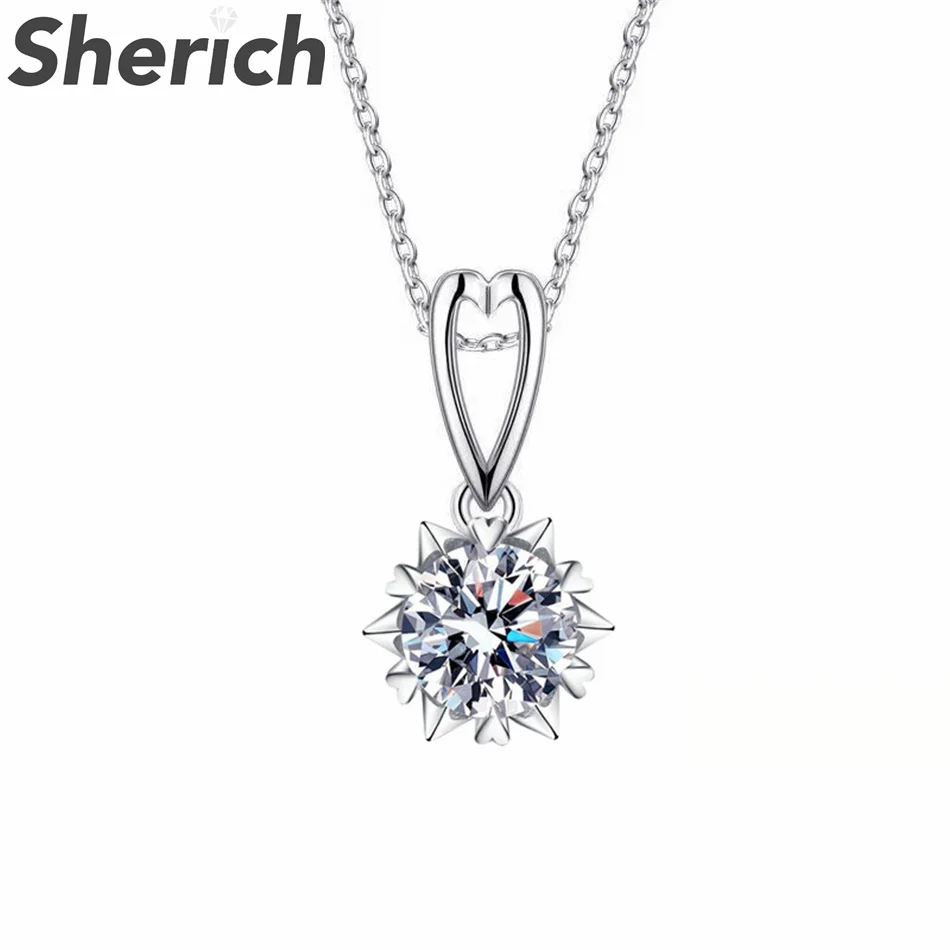 

Sherich 1ct Moissanite S925 Sterling Silver Heart Snowflake Unique Clavicle Chain Pendant Necklace Women's Brand Fine Jewelry