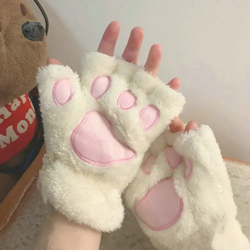 

Cute Cat Paw Fluffy Claw Fingerless Gloves Warm Soft Plush Fingerless Panda Glove Half Finger Women Winter Wear Christmas Gifts