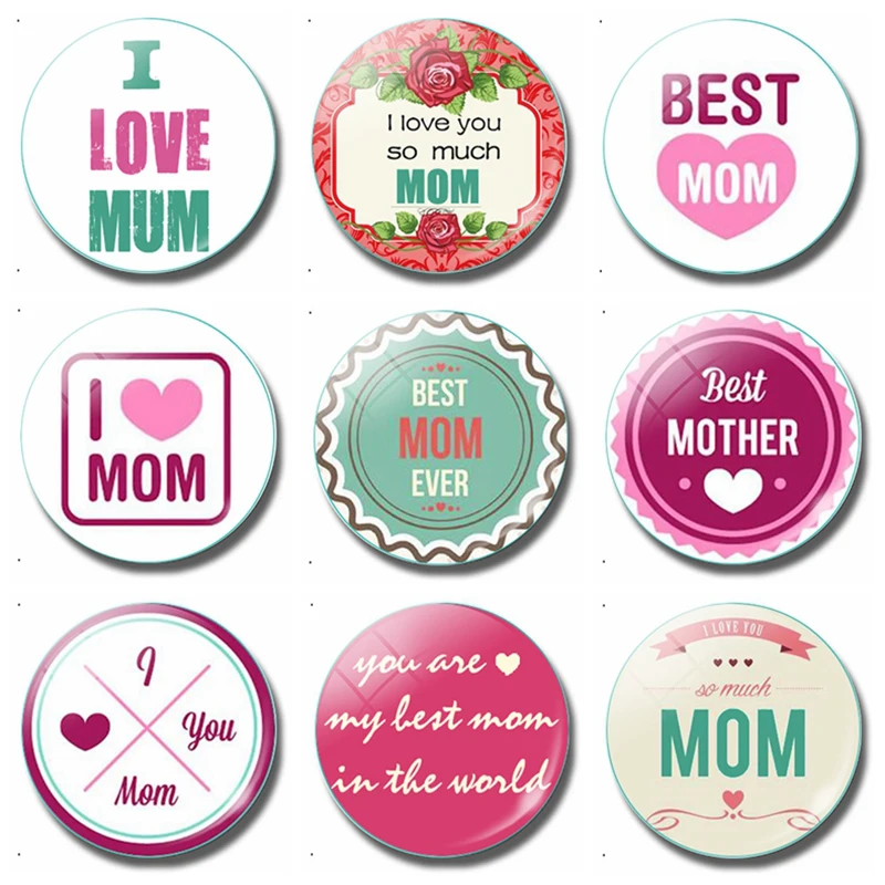 

I Love Mom 30 MM Fridge Magnet Best Mom Ever Happy Mother's Day Glass Dome Magnetic Refrigerator Stickers Note Holder Home Decor